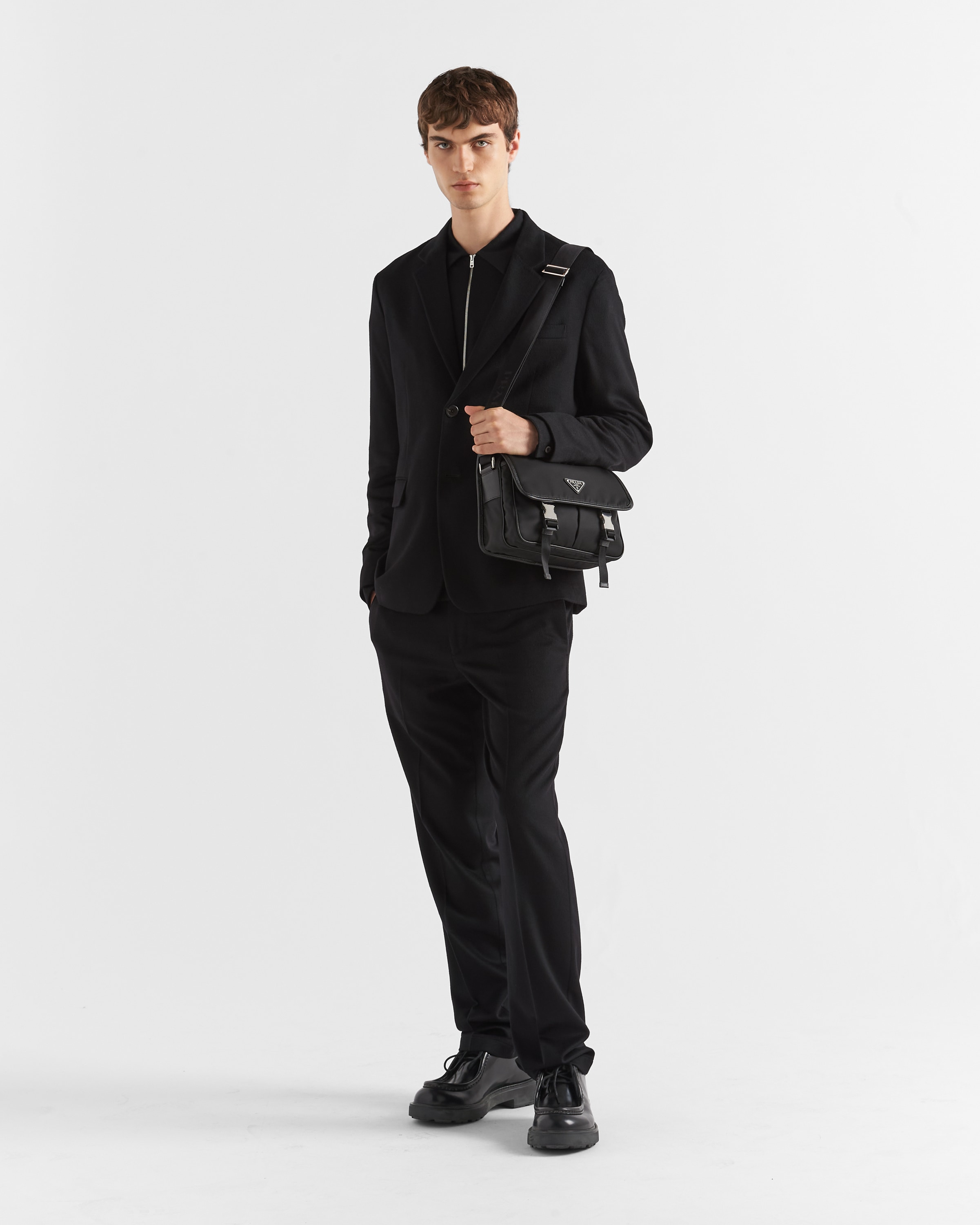 Black Re-Nylon and Saffiano leather shoulder bag | PRADA