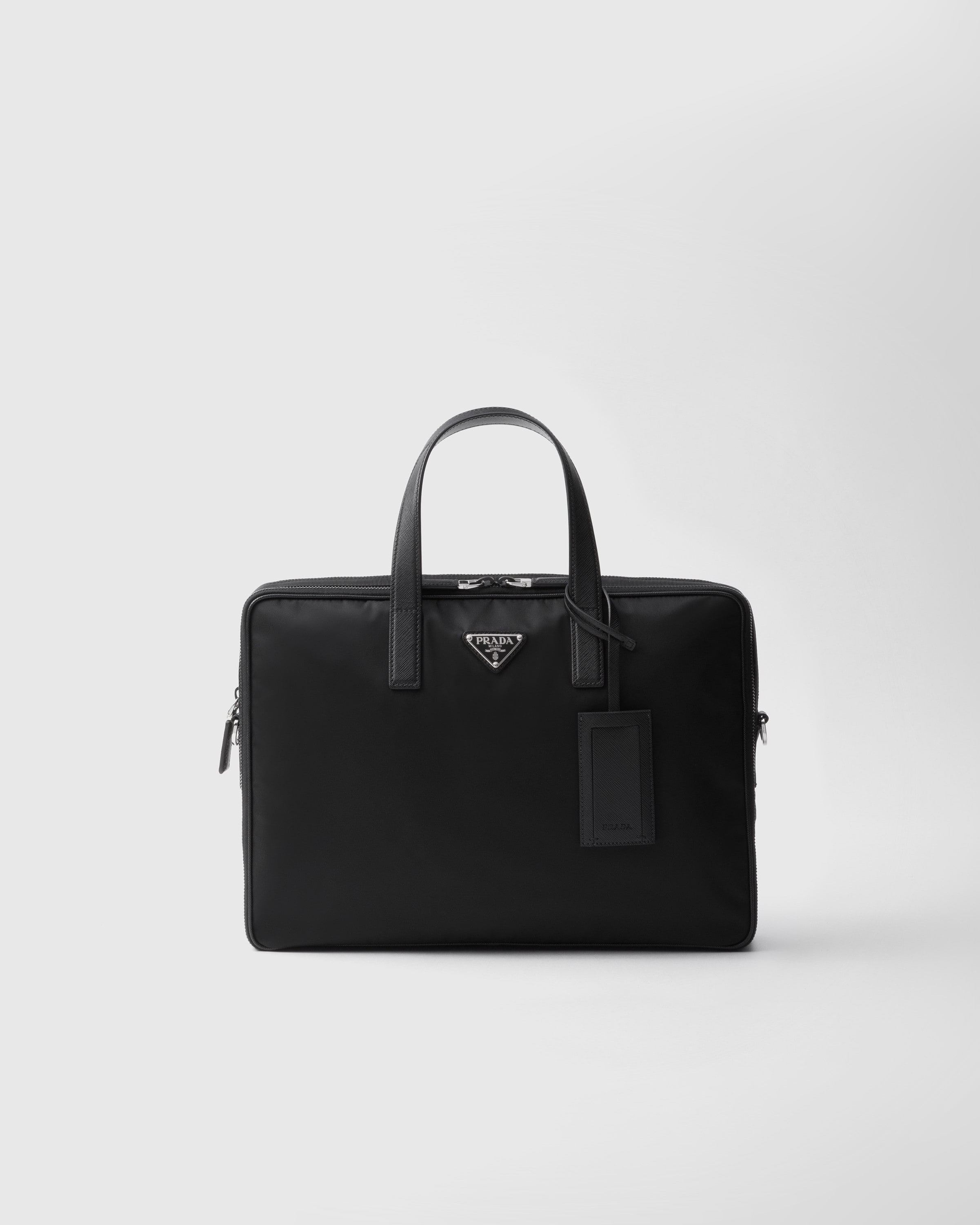 Prada Mallette En Re-nylon Et Cuir Saffiano, Homme, Noir