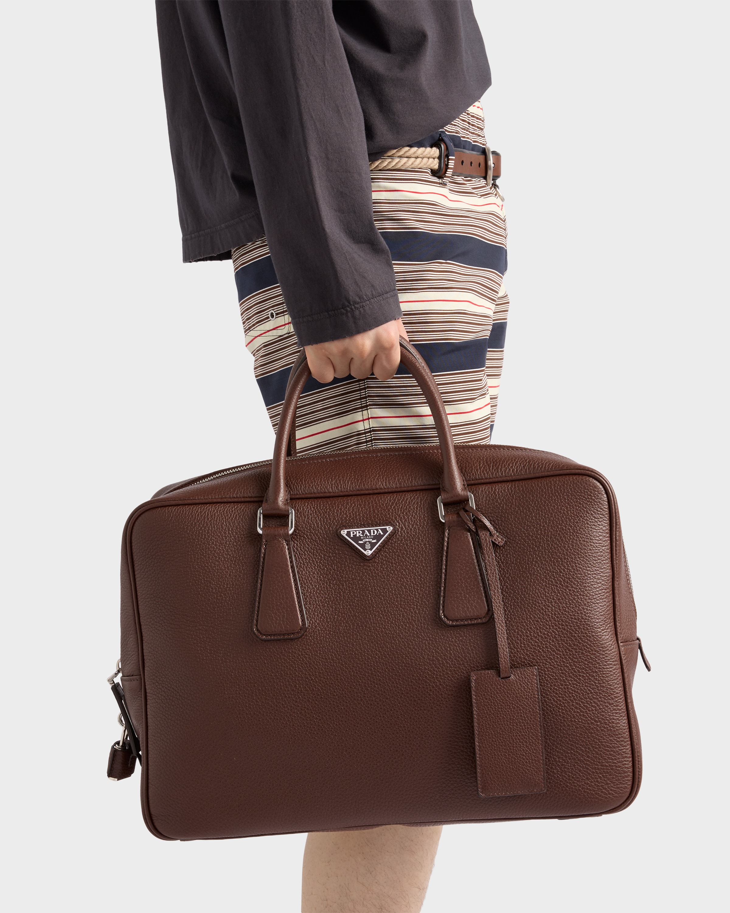 PRADA ブラウン ビジネスバッグ Caramel Prada Soft Sound large leather shoulder bag with charms