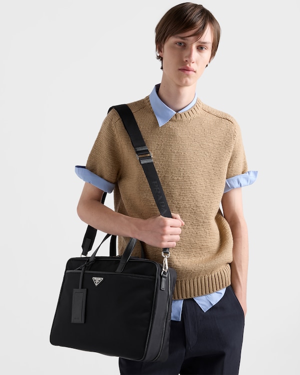 حقيبة ملفات من قماش رينايلون وجلد سافيانو - أسود حقيبة ملفات من قماش رينايلون وجلد سافيانو - أسود