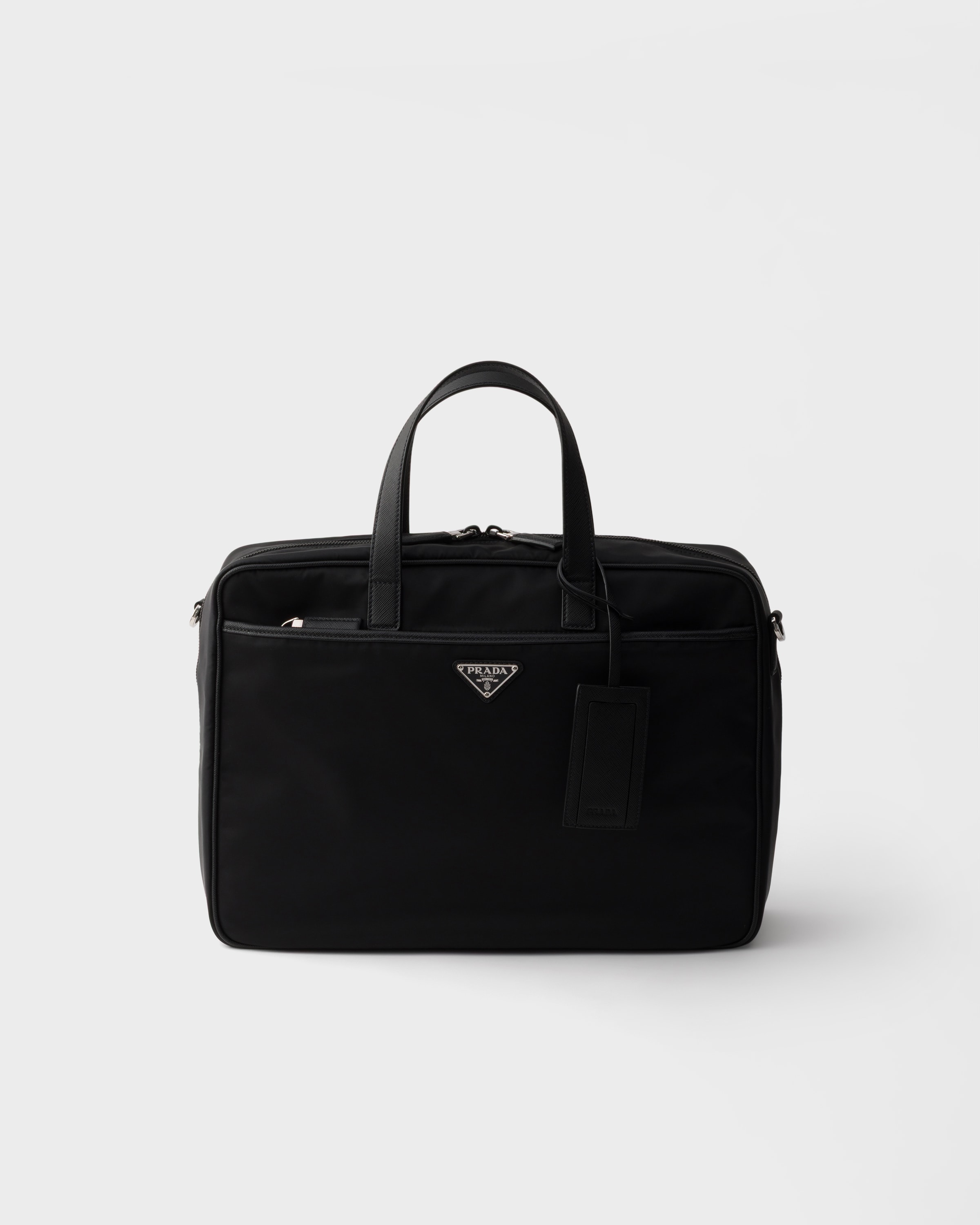 ブラック Re-Nylon サフィアーノレザー ブリーフケース | PRADA - 日本