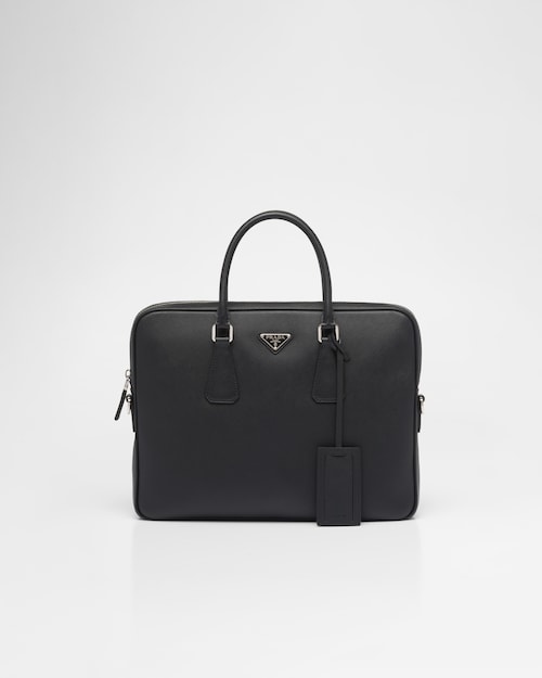 ブラック サフィアーノレザー ブリーフケース | Prada