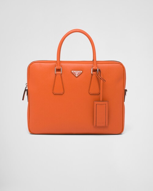 Papaya Saffiano Leather Work Bag | Prada