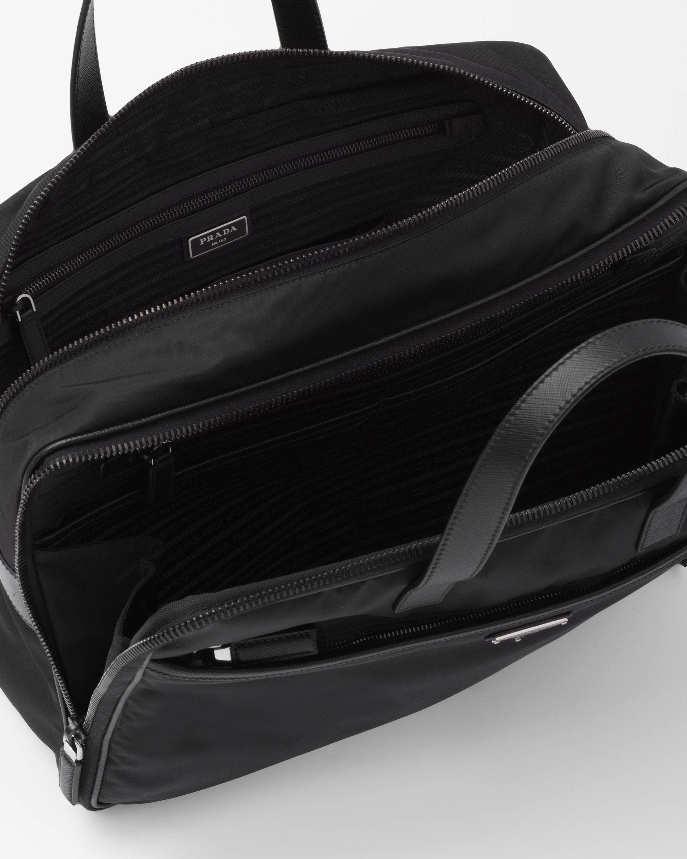 Black Re nylon And Saffiano Leather Briefcase PRADA