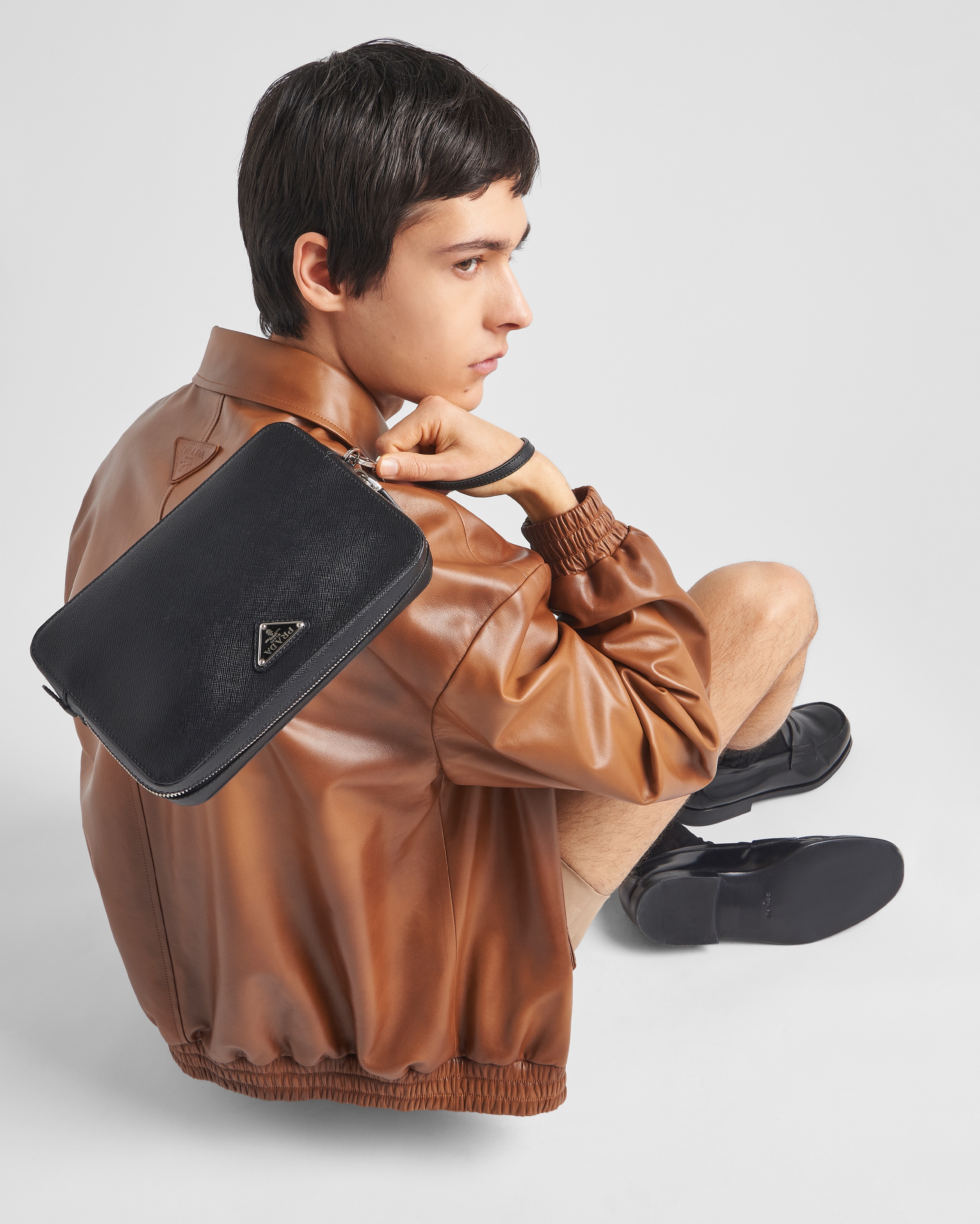Black Saffiano Leather Clutch PRADA