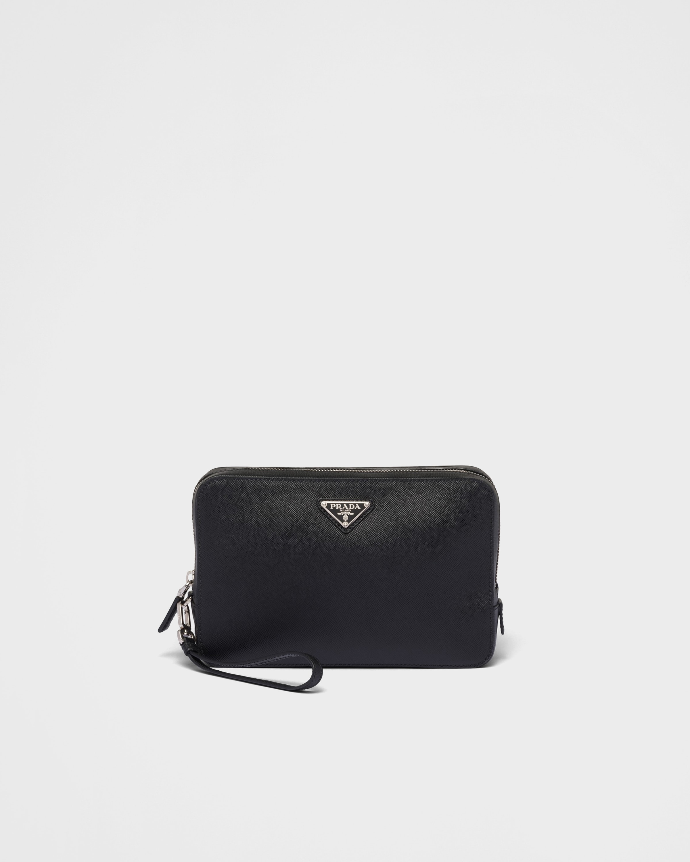 Prada Pochette En Cuir Saffiano, Homme, Noir