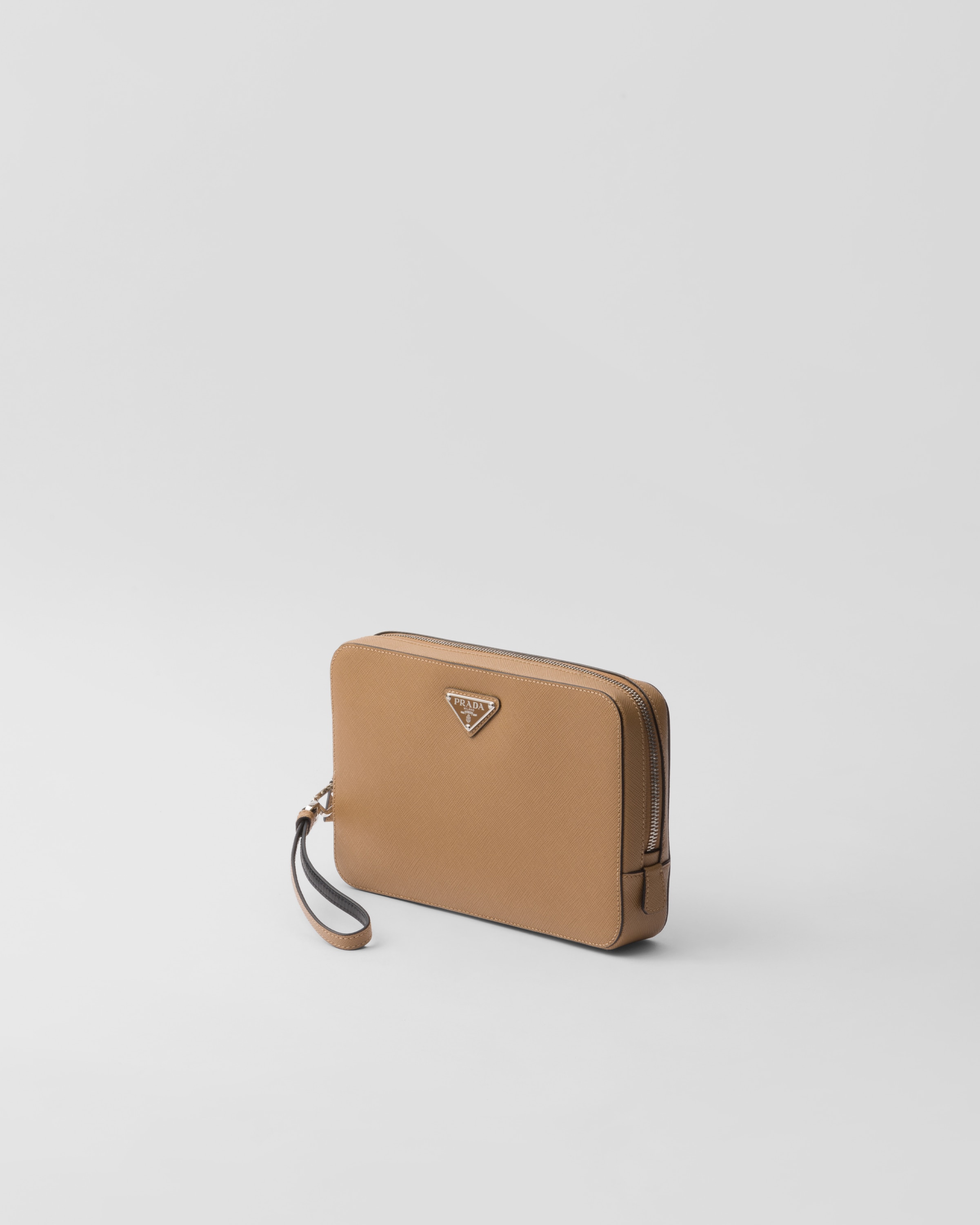 Caramel Saffiano Leather Clutch PRADA