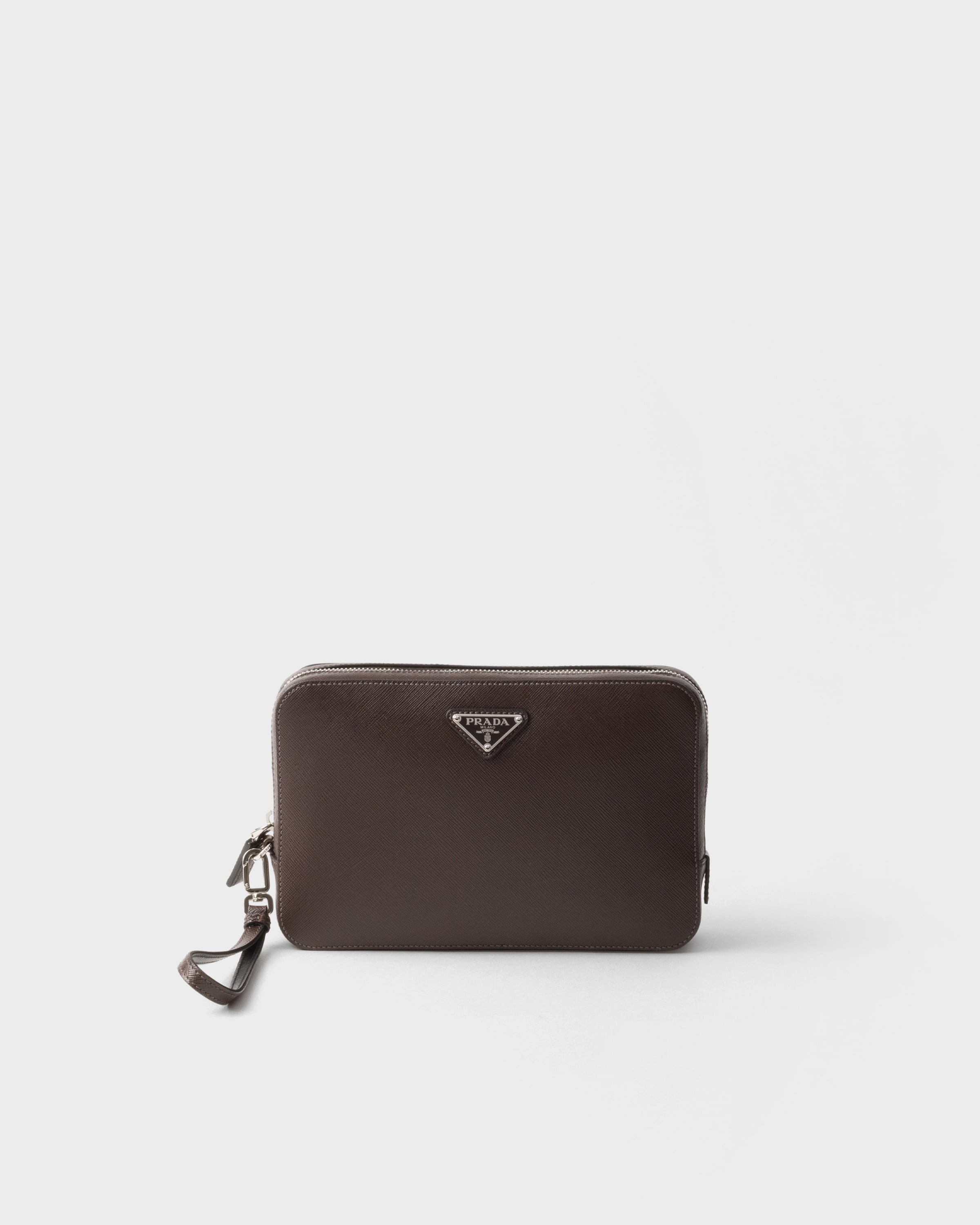 Prada Pochette En Cuir Saffiano, Homme, Café