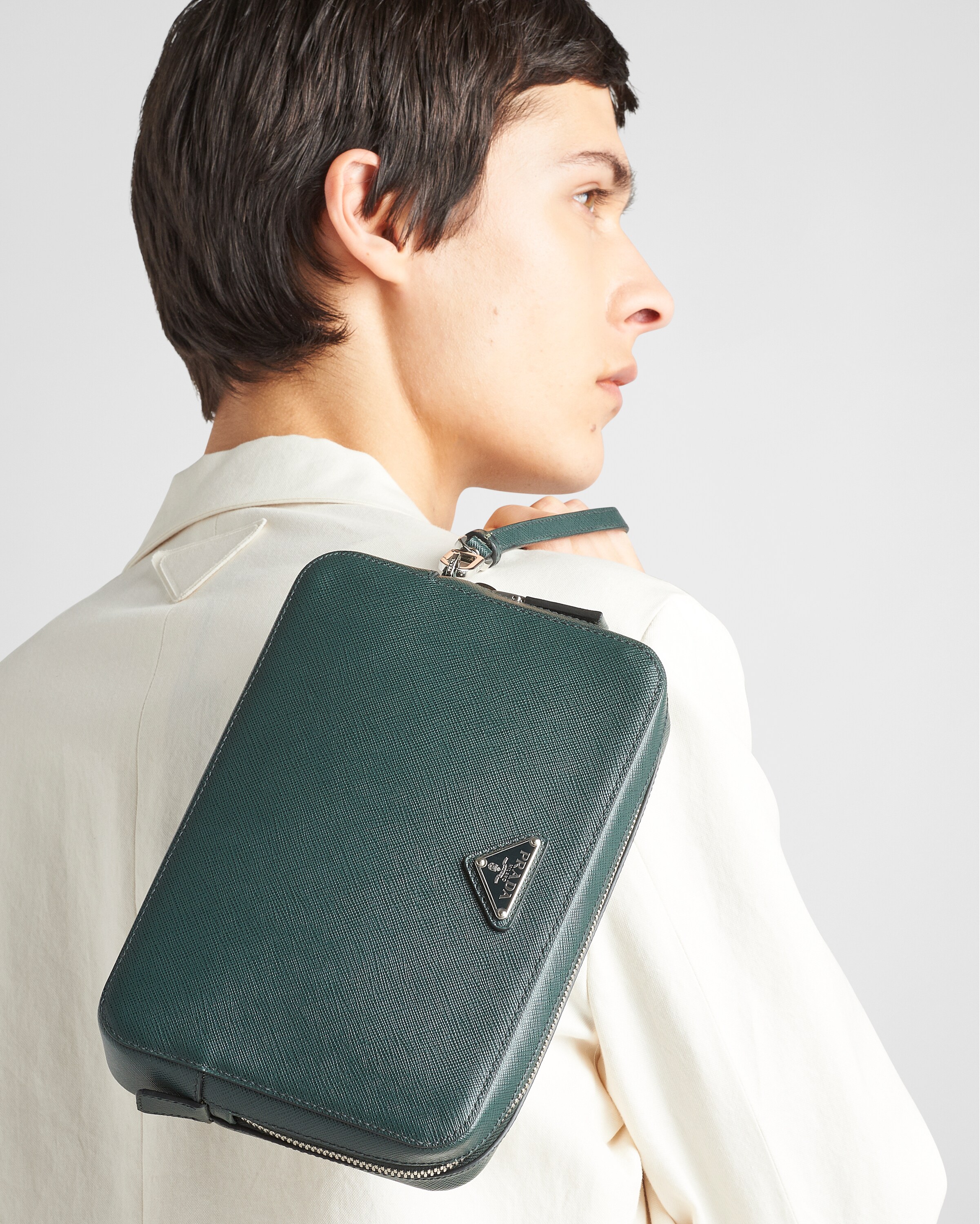 Emerald Green Saffiano Leather Clutch | PRADA - Saudi Arabia