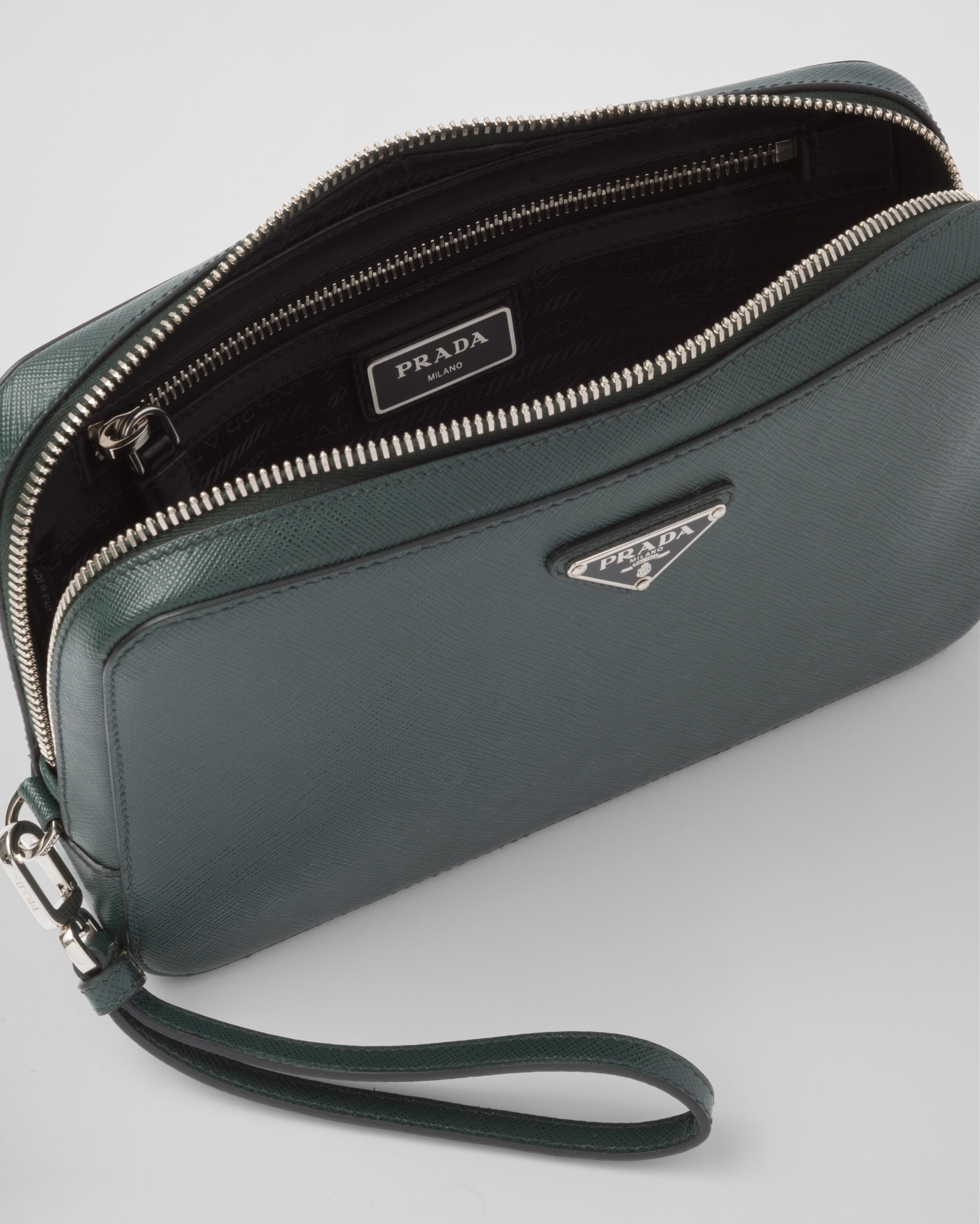 Emerald Green Saffiano Leather Clutch | PRADA - Saudi Arabia