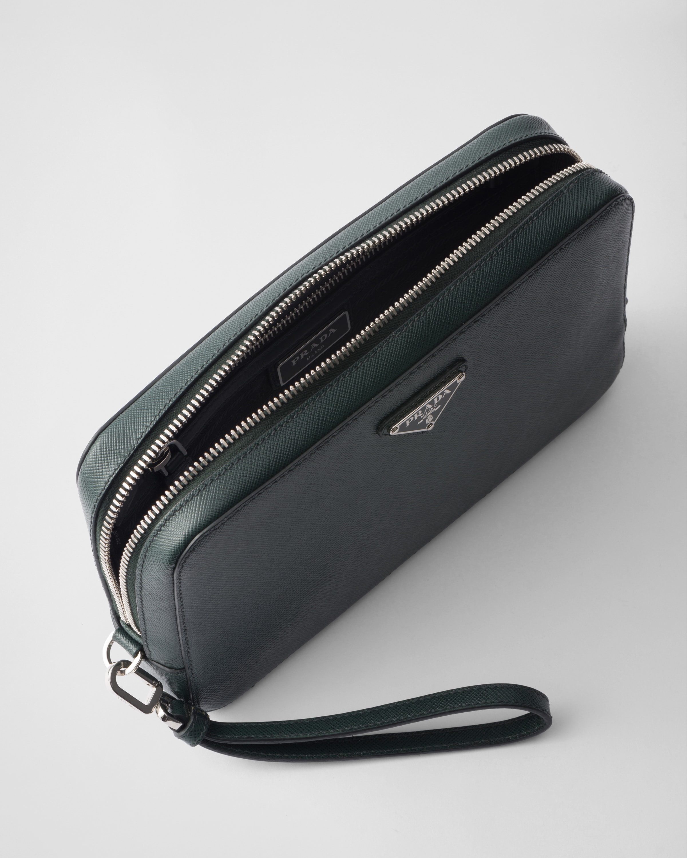 Emerald Green Saffiano Leather Clutch | PRADA
