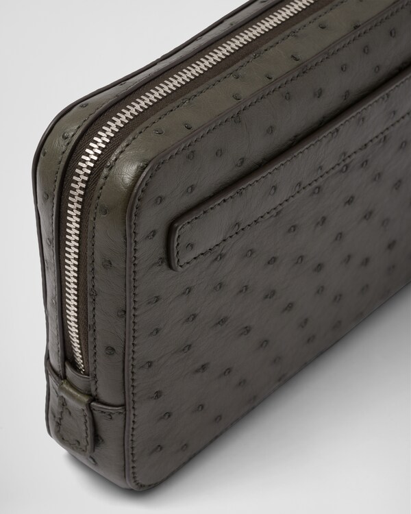 Ostrich Leather Clutch - Camouflage Green Ostrich Leather Clutch - Camouflage Green