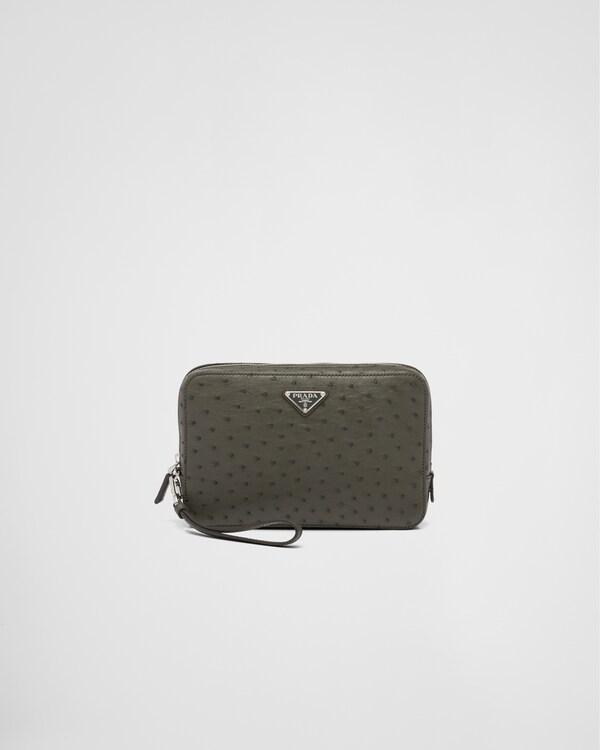 Ostrich Leather Clutch - Camouflage Green Ostrich Leather Clutch - Camouflage Green