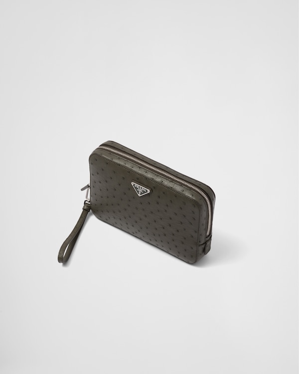 Ostrich Leather Clutch - Camouflage Green Ostrich Leather Clutch - Camouflage Green