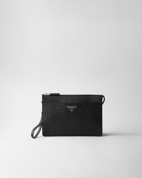 moeilijk backup ik draag kleding Black Saffiano Leather Pouch | Prada