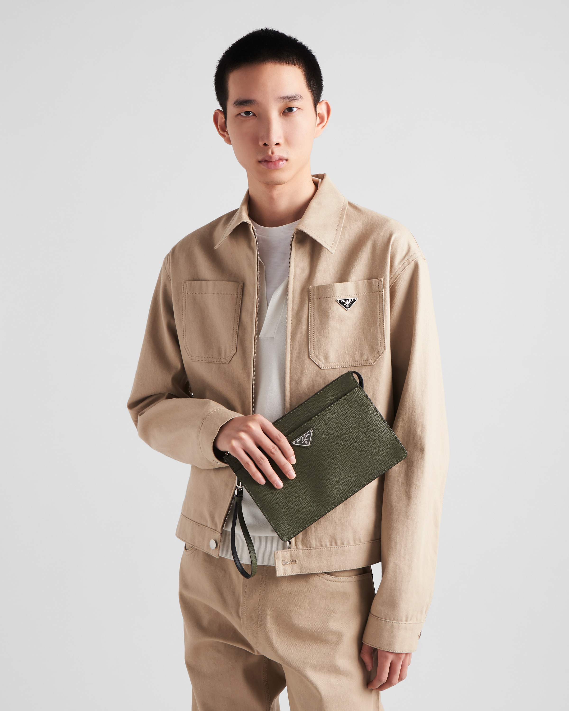 【PRADA】サフィアーノレザーポーチ ブラウン ブラウン プラダ Re-Edition 1978 Re-Nylon xサフィアーノレザー