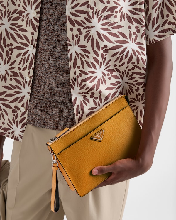 Saffiano Leather Pouch - Amber Saffiano Leather Pouch - Amber