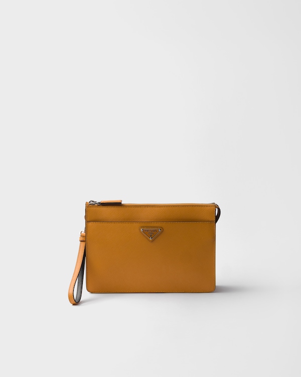 Saffiano Leather Pouch - Amber Saffiano Leather Pouch - Amber