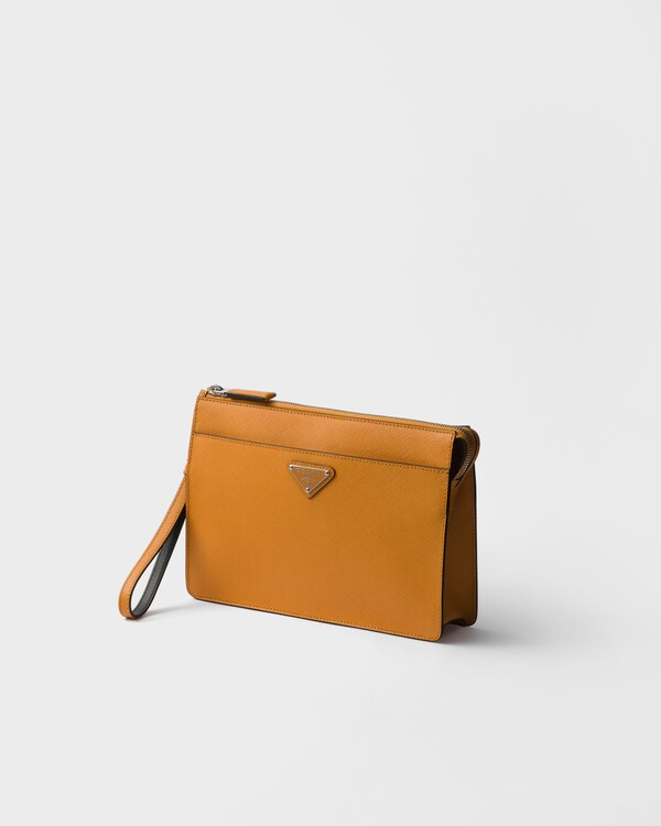 Saffiano Leather Pouch - Amber Saffiano Leather Pouch - Amber