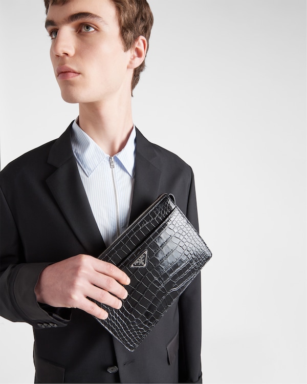 Crocodile leather travel pouch - Black Crocodile leather travel pouch - Black