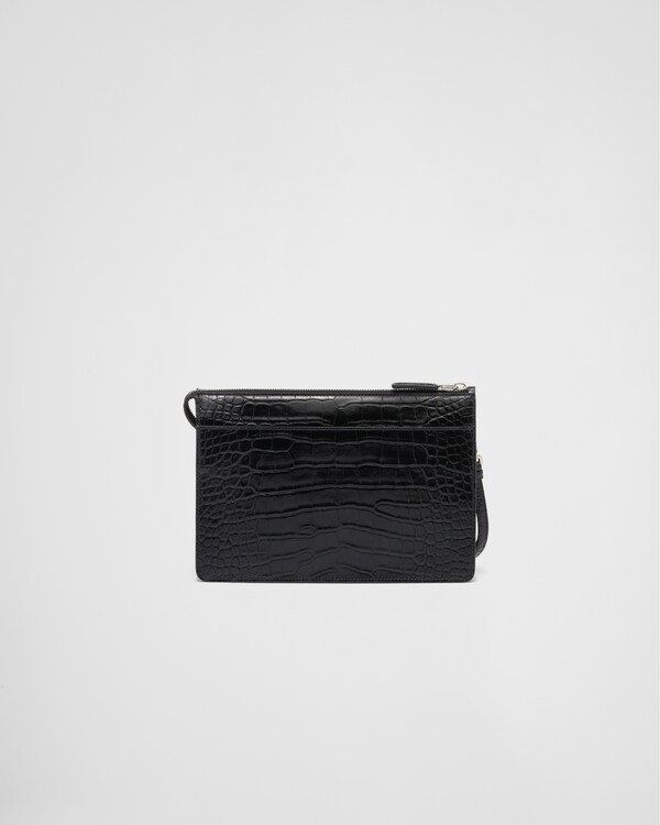 Crocodile leather travel pouch - Black Crocodile leather travel pouch - Black