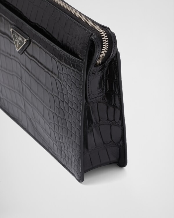 Crocodile leather travel pouch - Black Crocodile leather travel pouch - Black