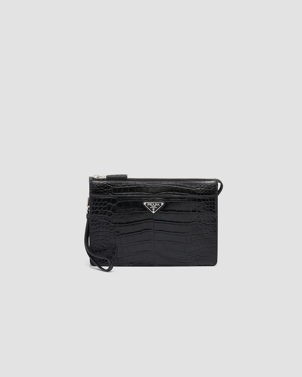 Crocodile leather travel pouch - Black Crocodile leather travel pouch - Black