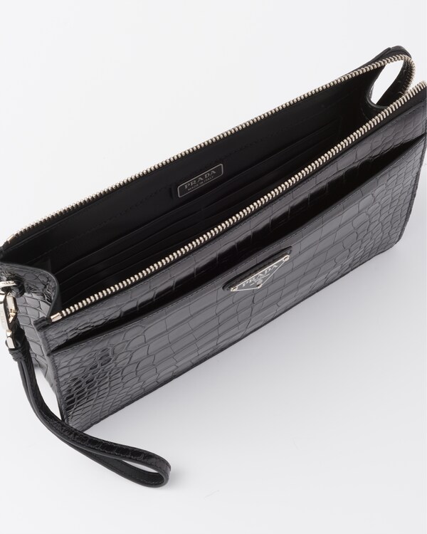 Crocodile leather travel pouch - Black Crocodile leather travel pouch - Black