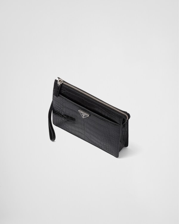 Crocodile leather travel pouch - Black Crocodile leather travel pouch - Black