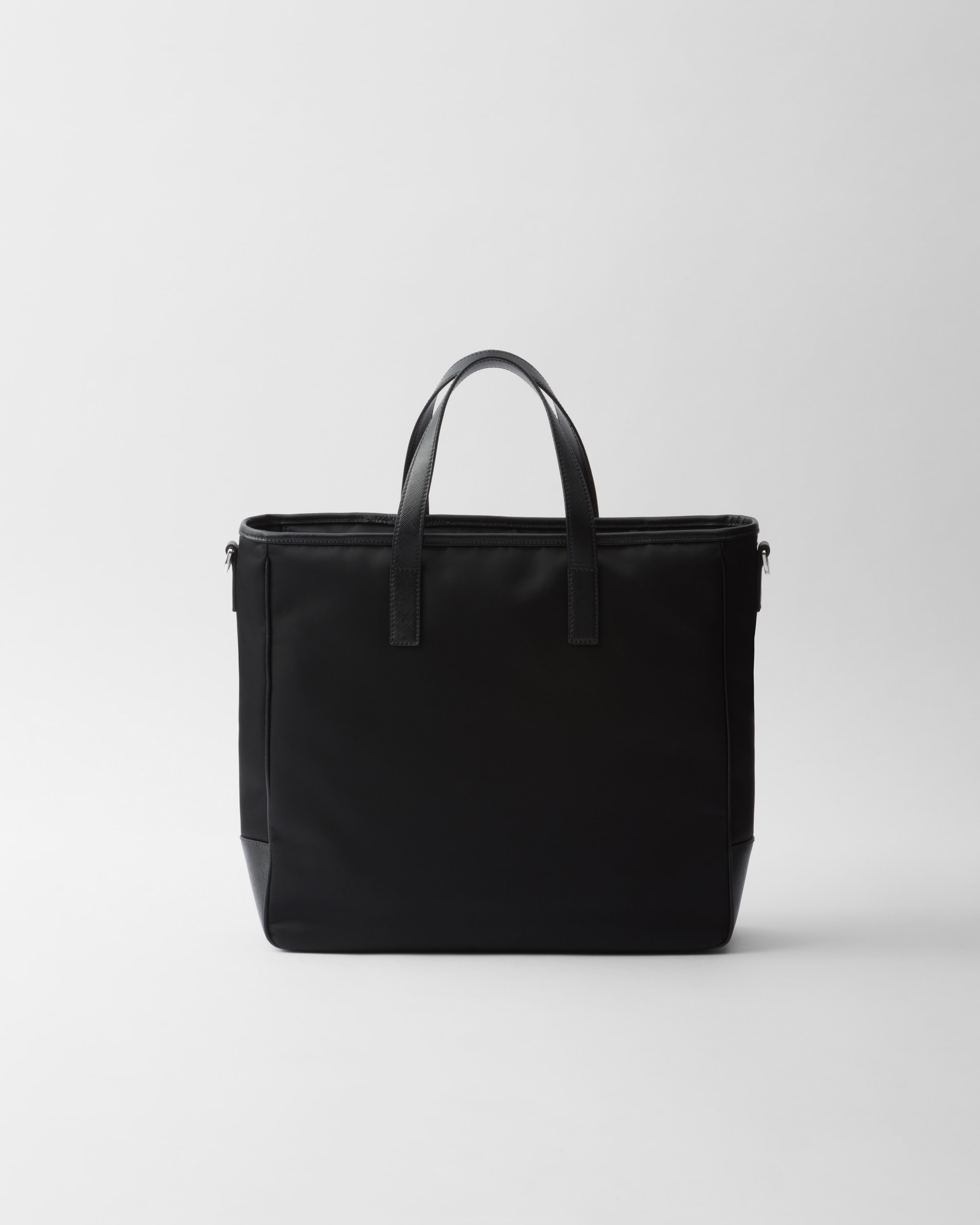 Shop Prada Tote Bag Aus Re-nylon Und Saffiano-leder In Black