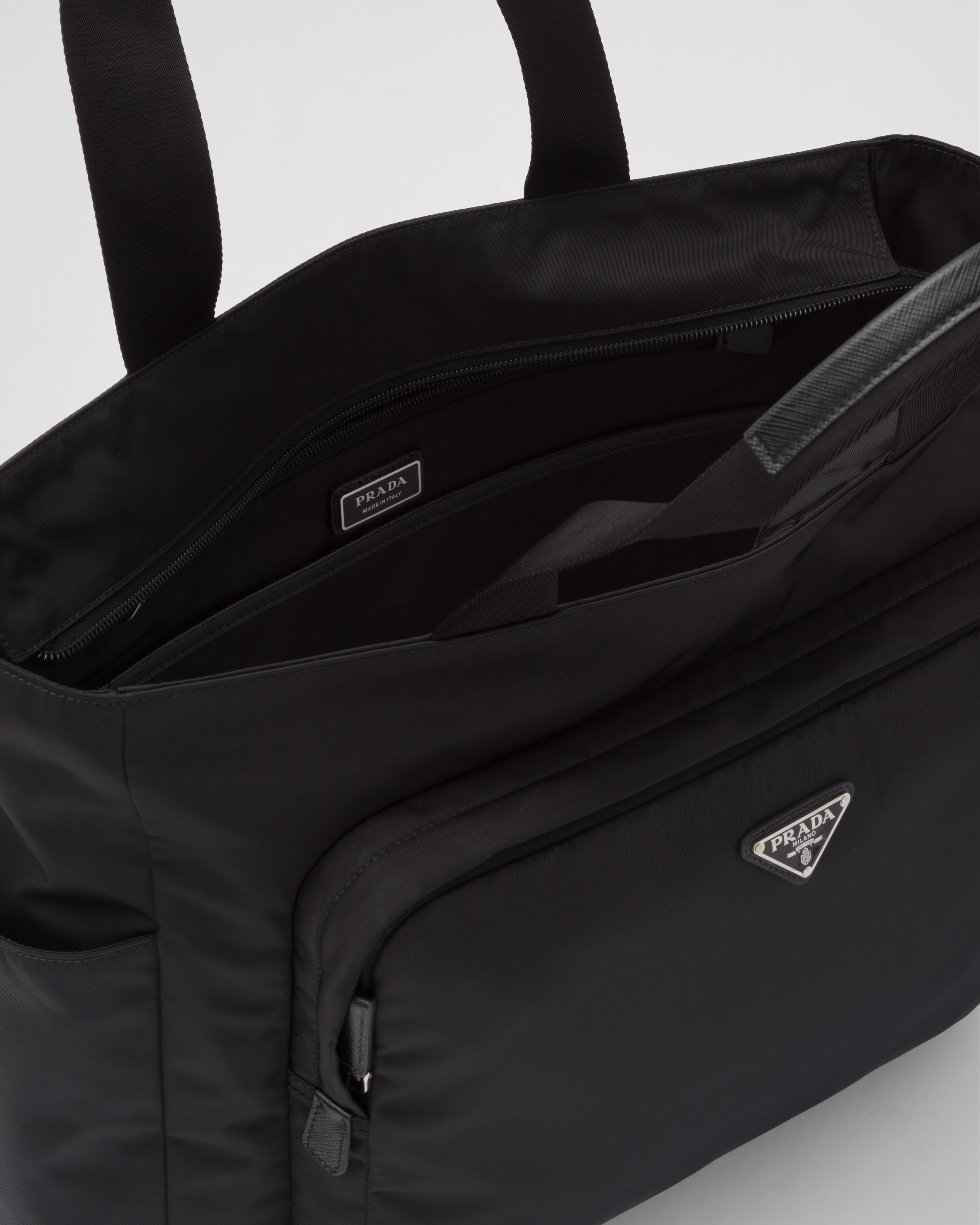Black Saffiano leather and Re-Nylon tote bag | PRADA