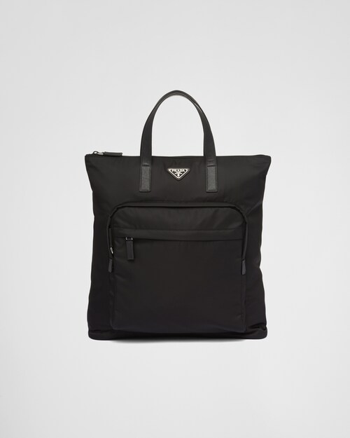 ブラック Re-Nylon xサフィアーノレザー トートバッグ | Prada