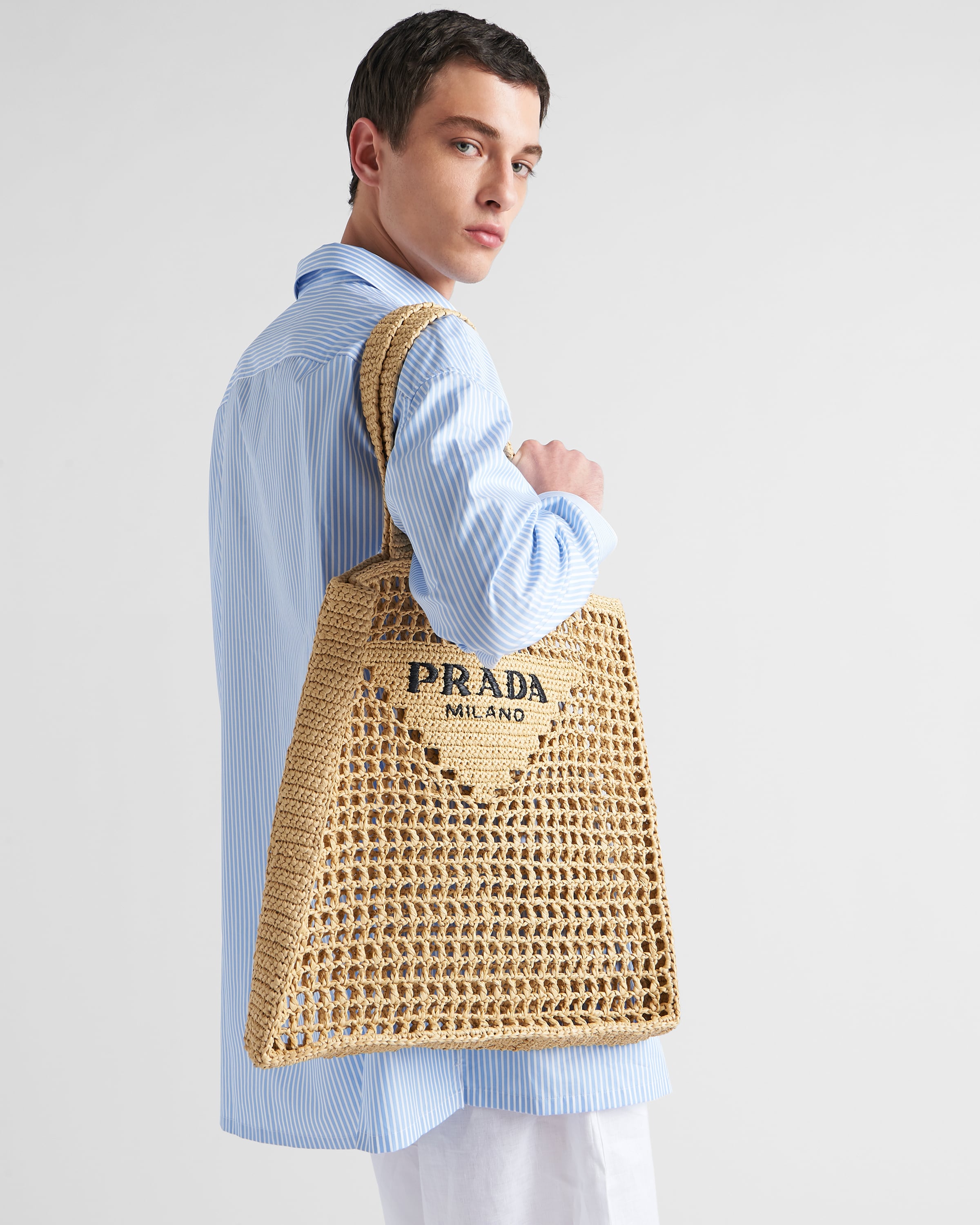 Natur Gehäkelte Tote Bag Mit Logo | PRADA