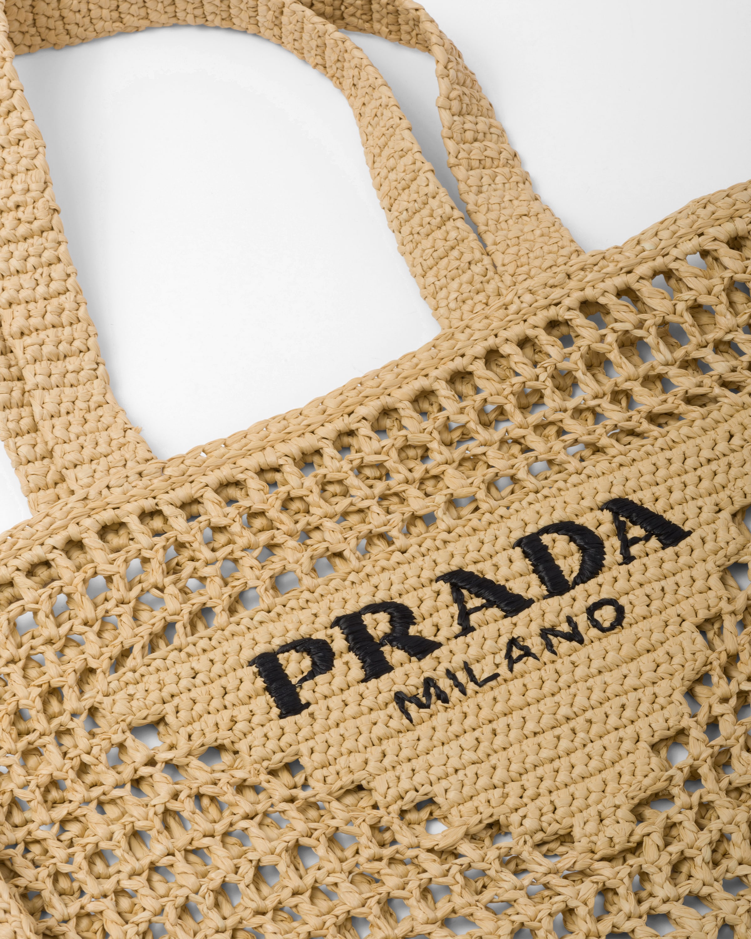 Natural Crochet tote bag with logo | Prada