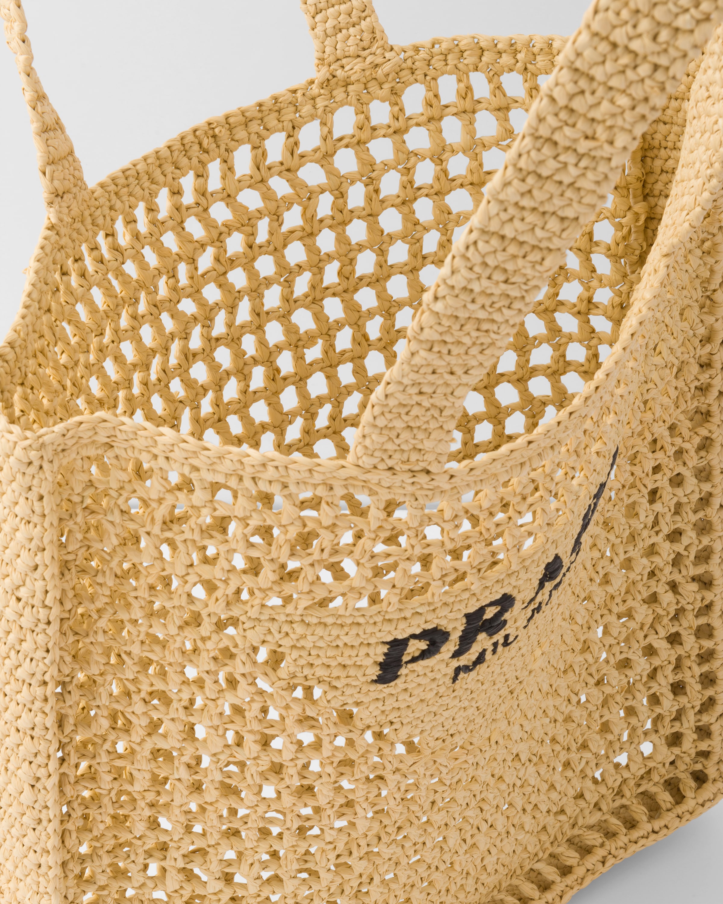 Natural Crochet tote bag with logo | PRADA