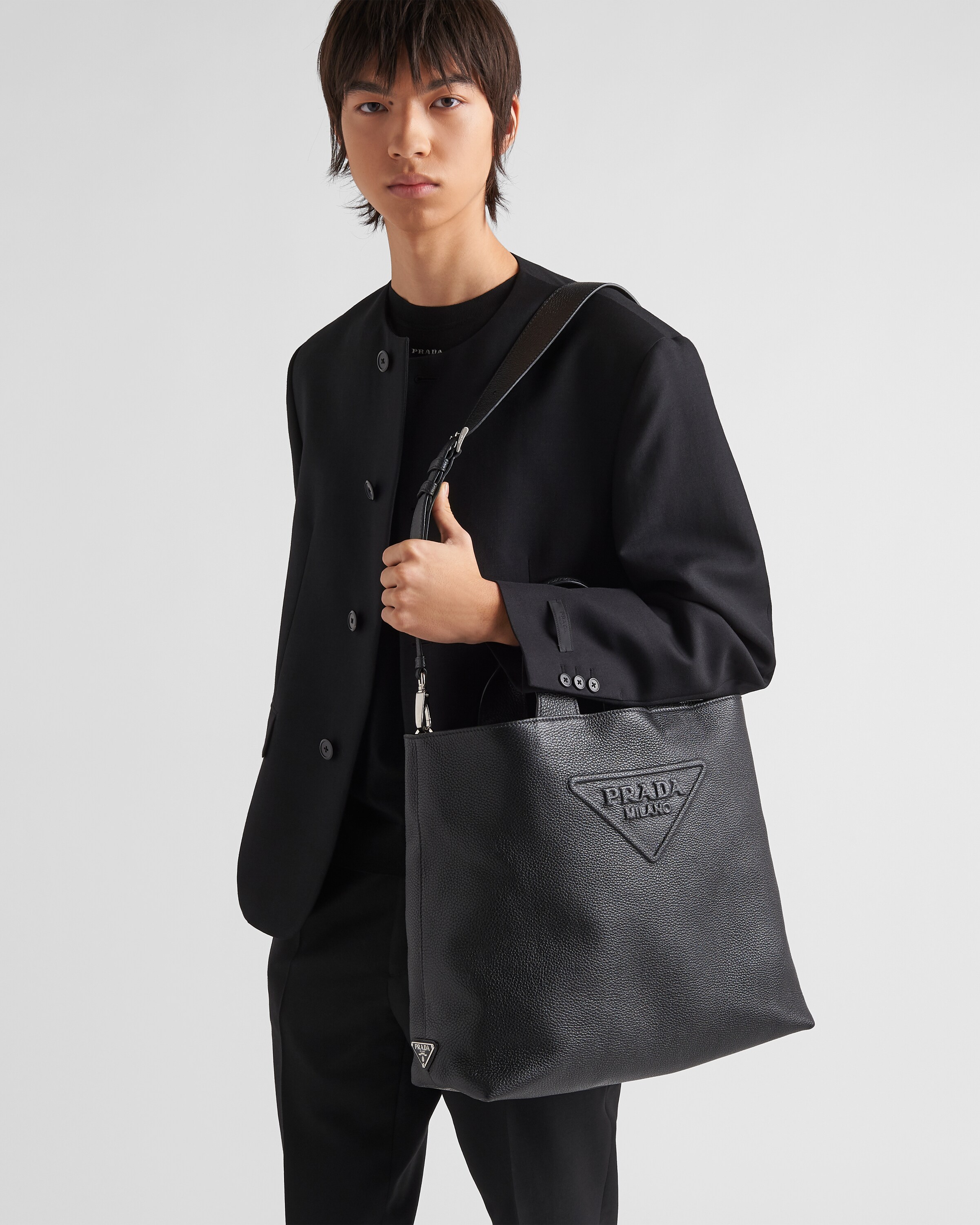 Prada black outlet leather tote bag