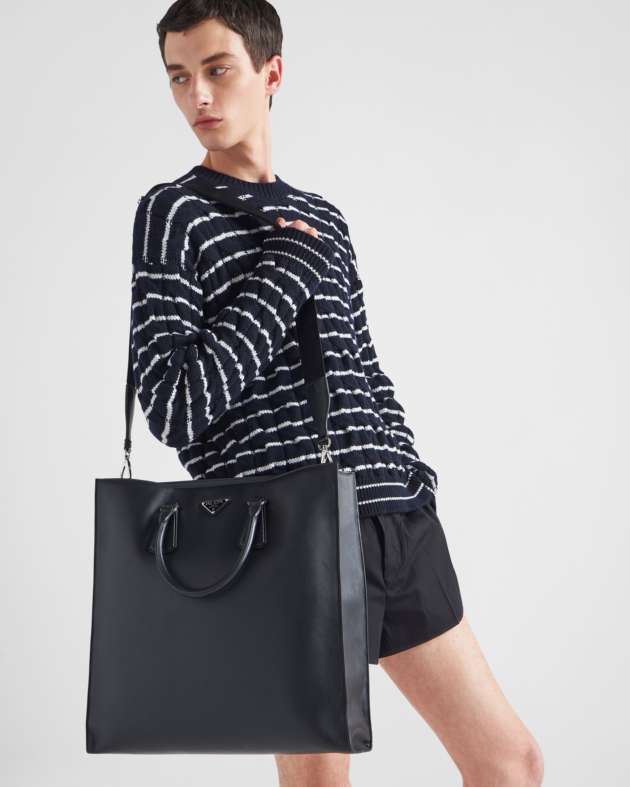 Prada triangle clearance logo leather tote