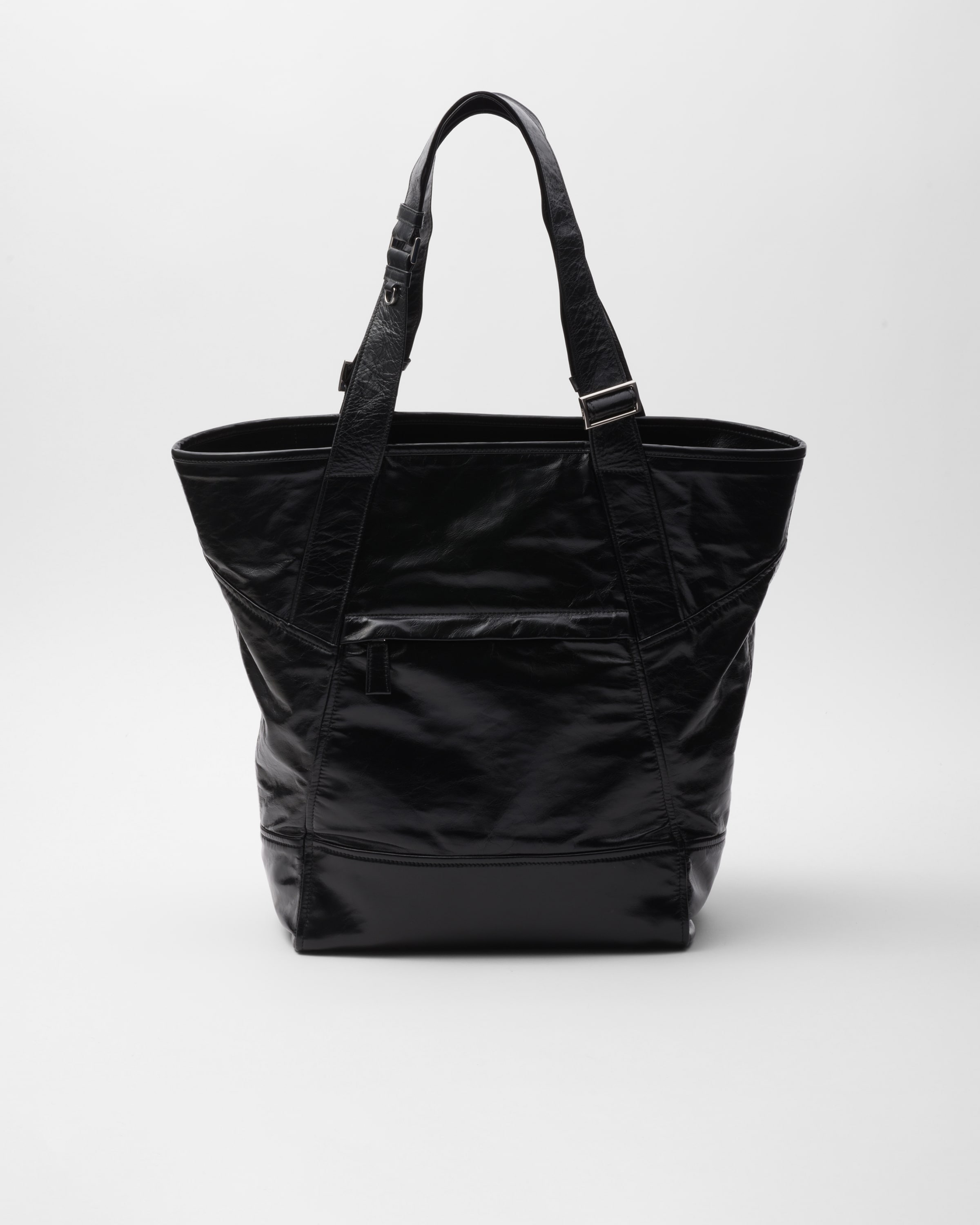 Shop Prada Leather Tote In Black
