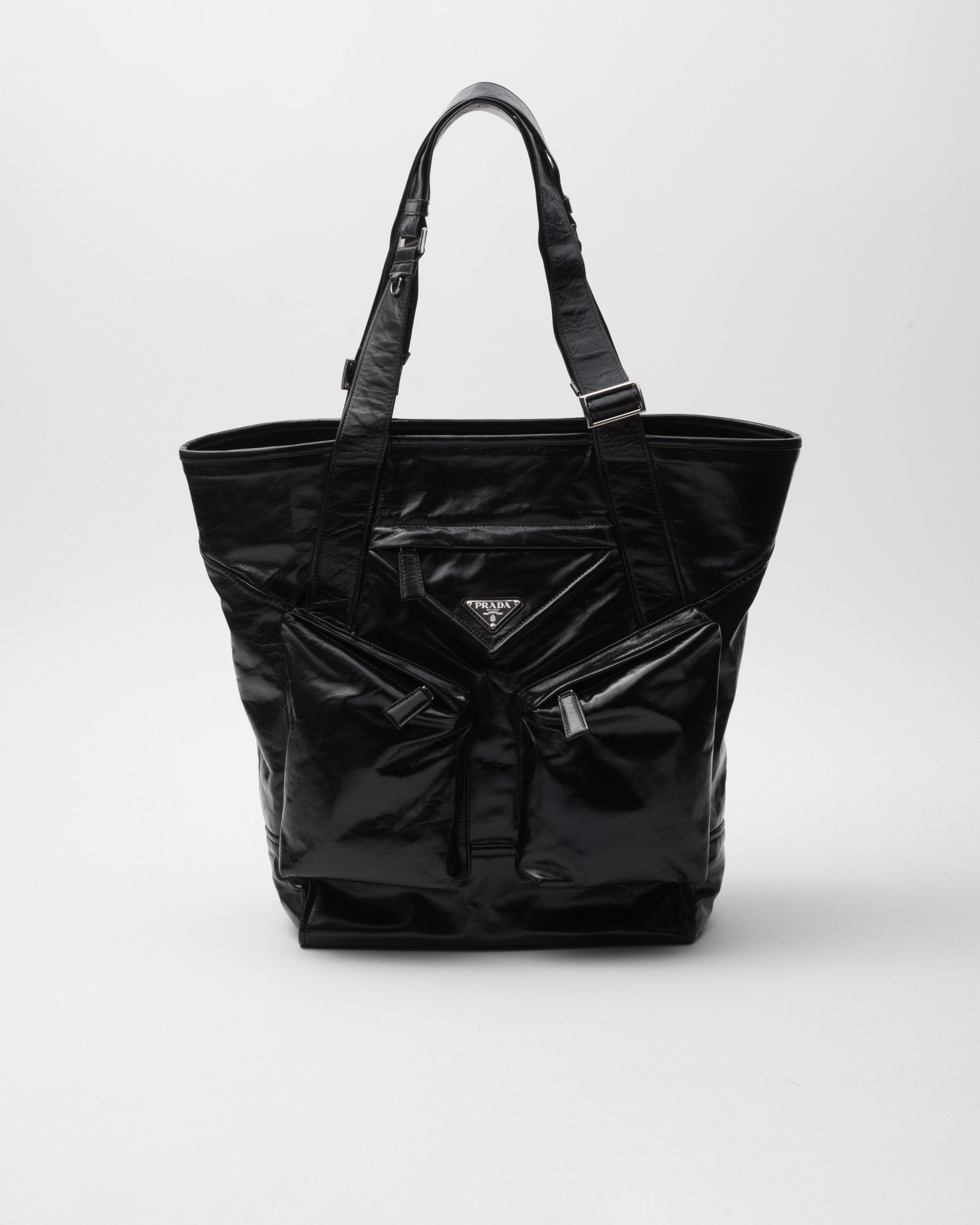 Shop Prada Leather Tote In Black