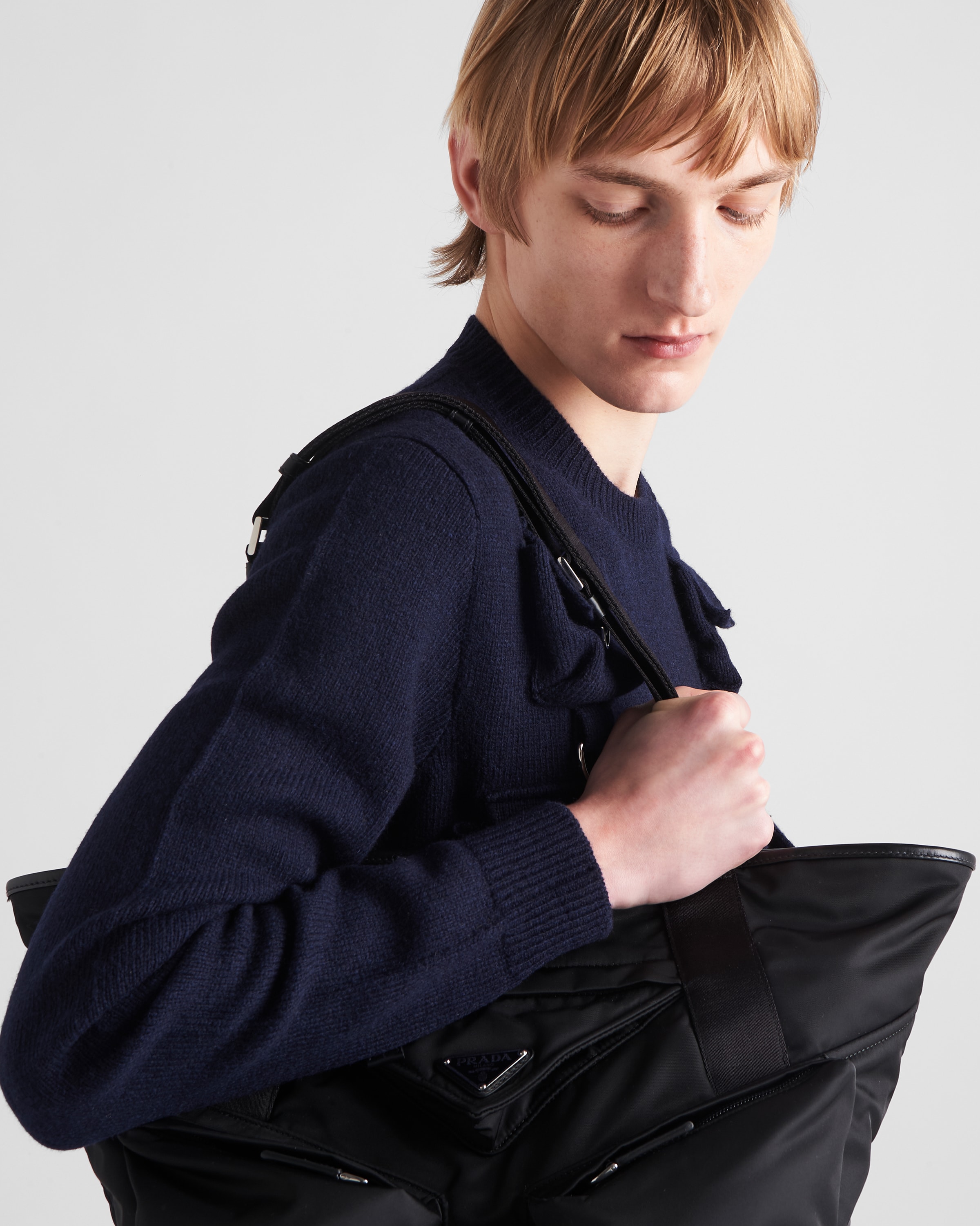ブラック Re-nylon Xレザー トートバッグ | PRADA