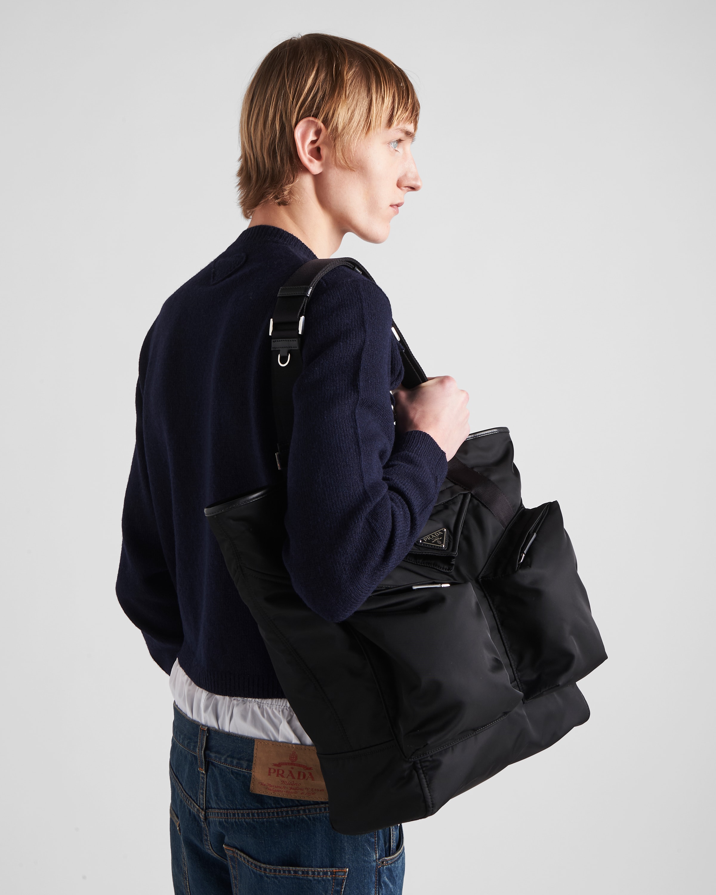 Black Re nylon And Leather Tote Bag PRADA