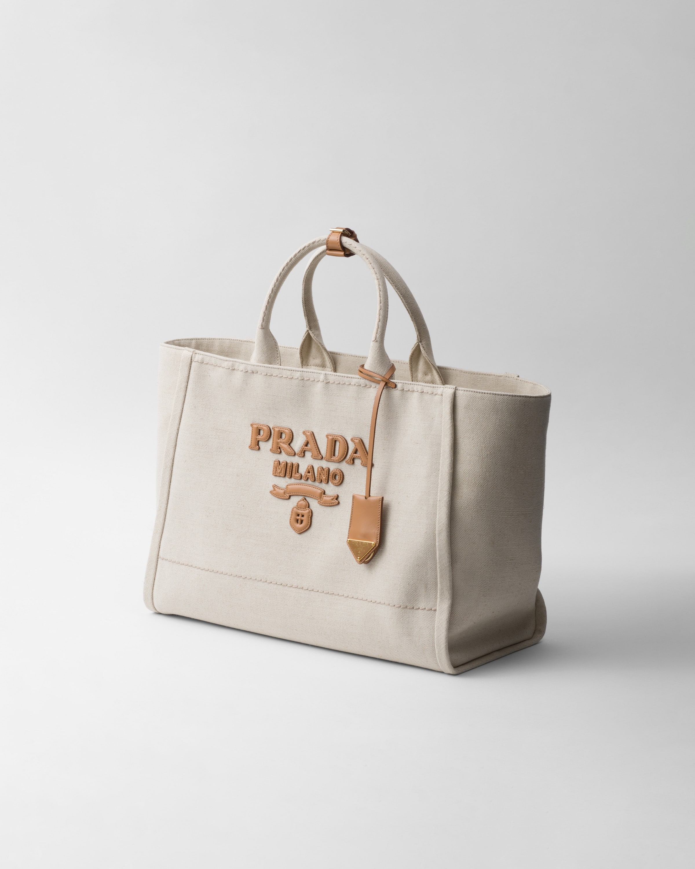 Prada Linen Tote Bag In Natur