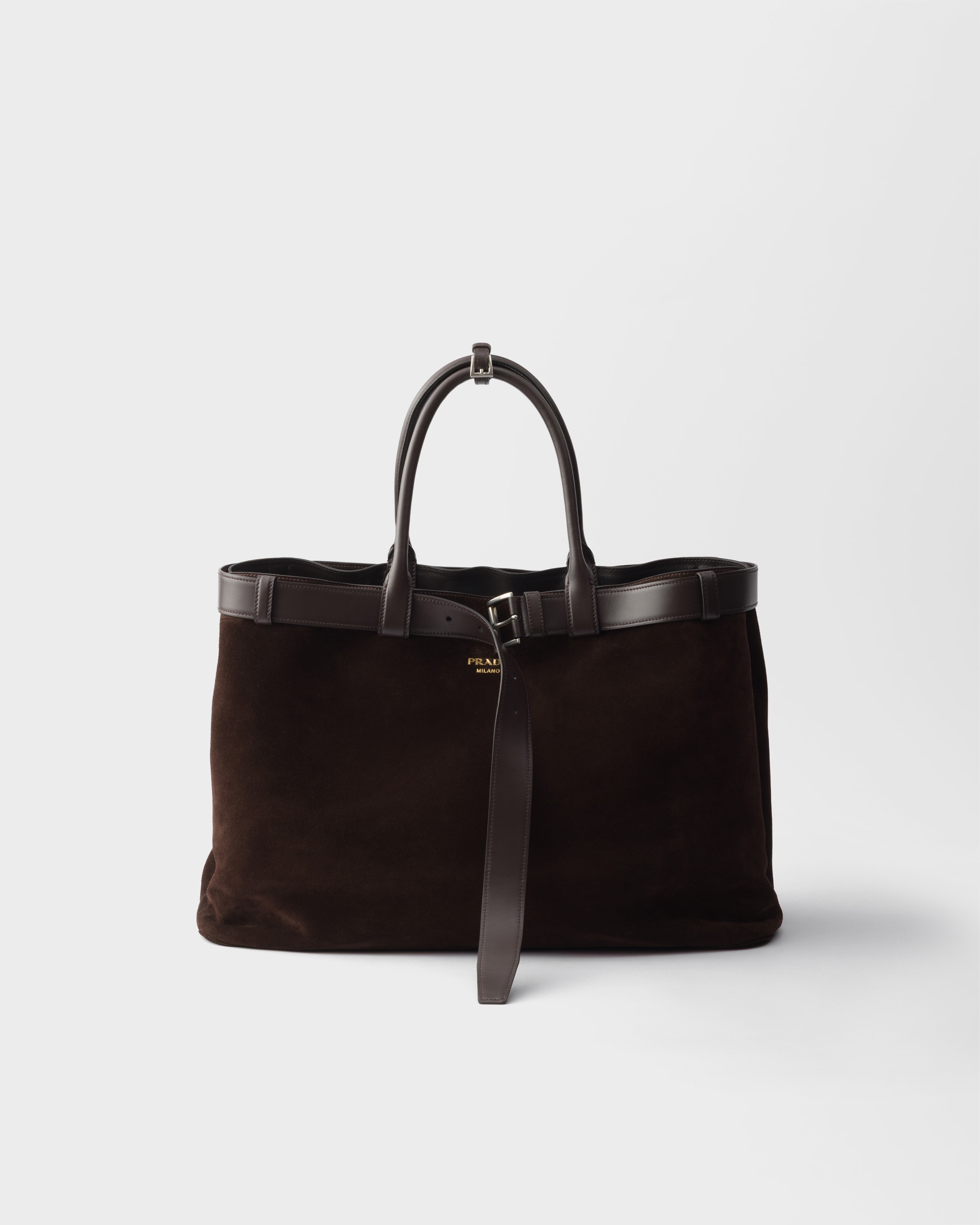 Bolso Prada Buckle De Ante Con Cinturón, Hombre, Marrón Oscuro