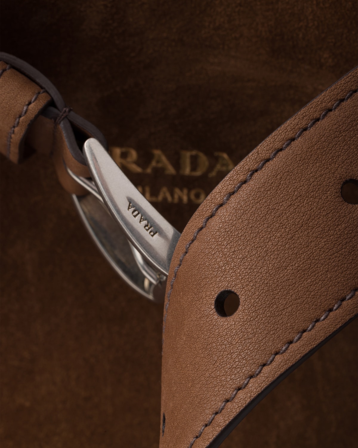 PRADA 25S BELT 25 MM IN BROWN SUEDE 542643
