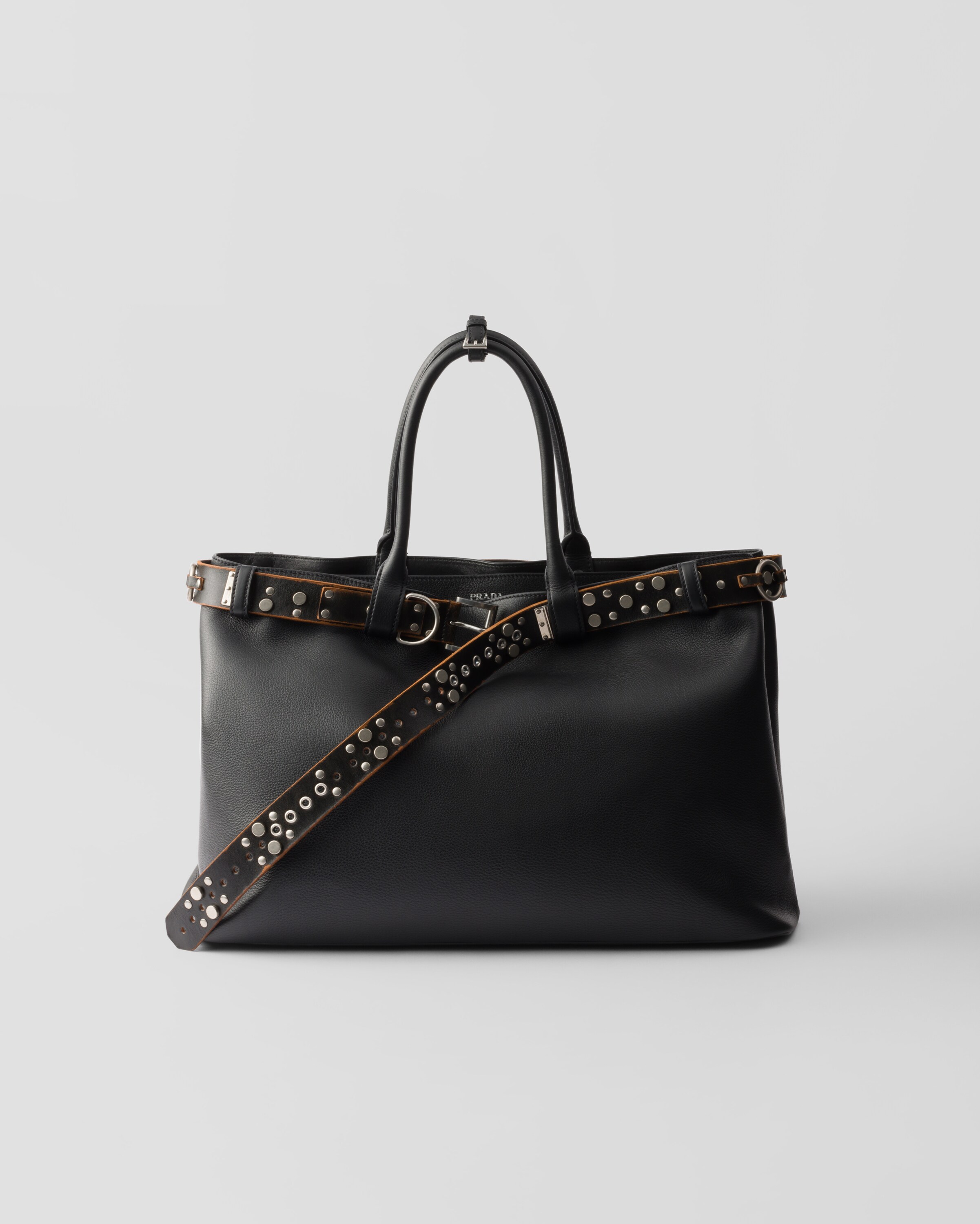 Borsa Prada Buckle In Pelle Con Cintura Borchiata, Uomo, Nero