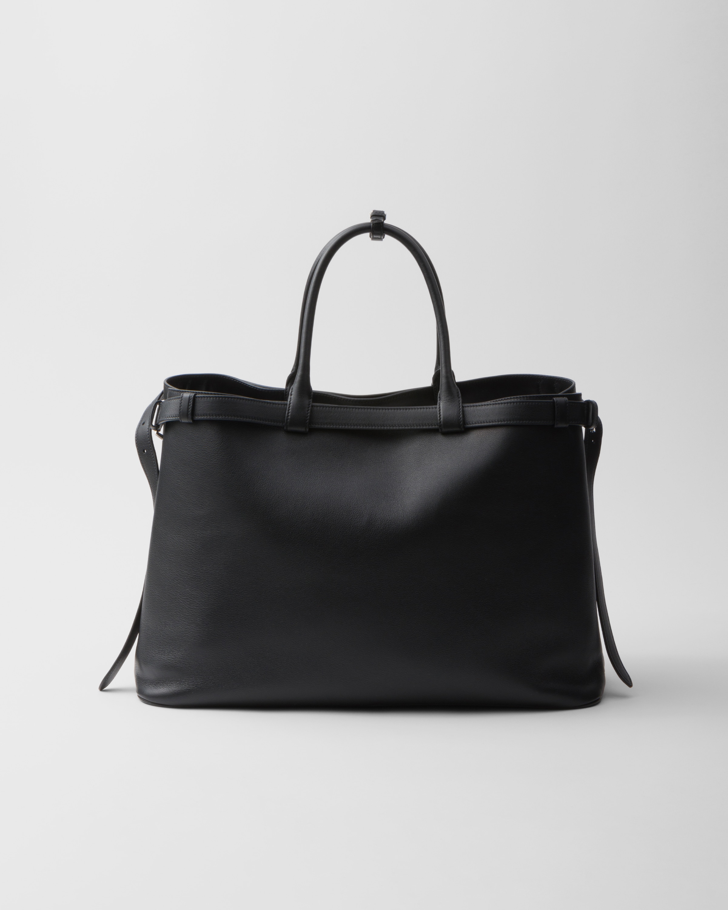 Shop Prada Buckle Handtasche Aus Leder Mit Doppeltem Gürtel In Black