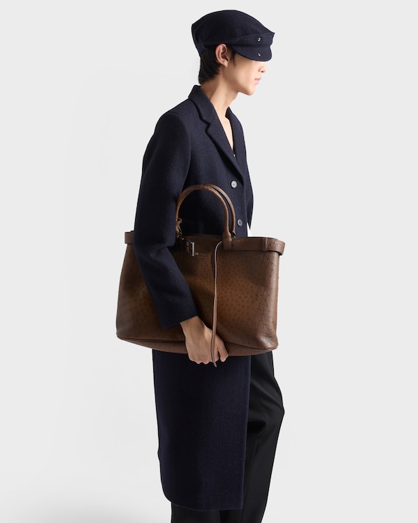 Prada Buckle ostrich leather tote bag - Tobacco Prada Buckle ostrich leather tote bag - Tobacco