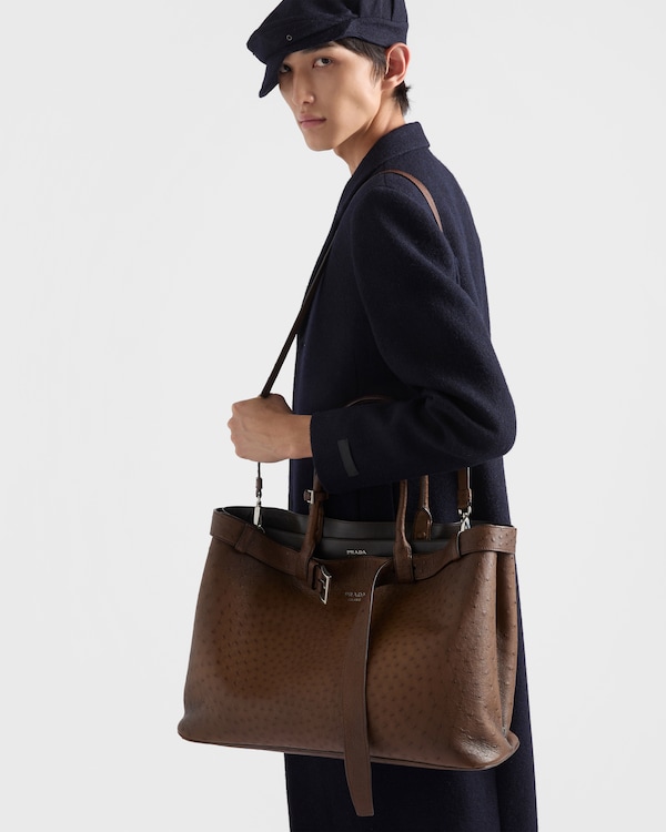 Prada Buckle ostrich leather tote bag - Tobacco Prada Buckle ostrich leather tote bag - Tobacco