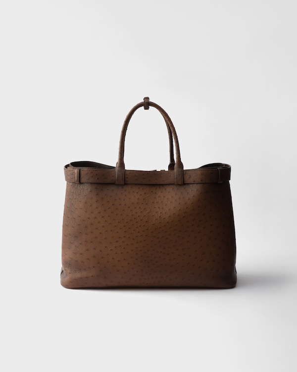 Prada Buckle ostrich leather tote bag - Tobacco Prada Buckle ostrich leather tote bag - Tobacco