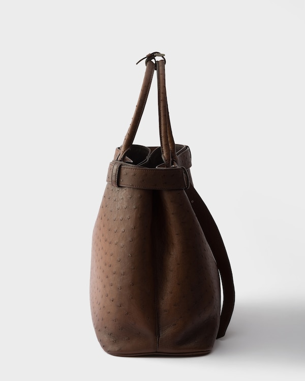 Prada Buckle ostrich leather tote bag - Tobacco Prada Buckle ostrich leather tote bag - Tobacco